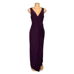 Chaps Deep Purple Ruched Wrap V-Neck Sleeveless Maxi Formal Gown Dress Size 14